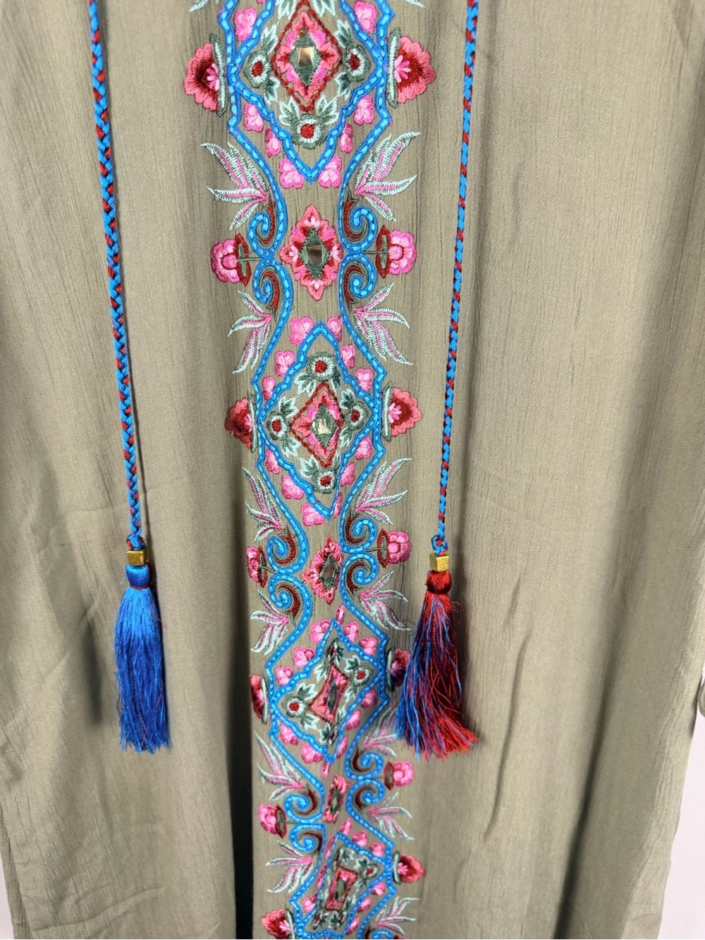 Soft Surroundings Green Embroidered tassel maxi dress size medium - Picture 5 of 8